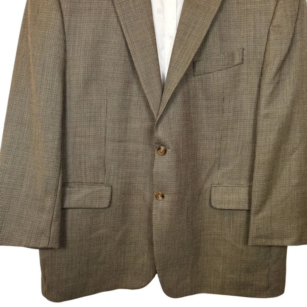 Vtg Lauren Ralph Lauren 100% Wool Houndstooth Sport Coat 48R Tan Made in Canada